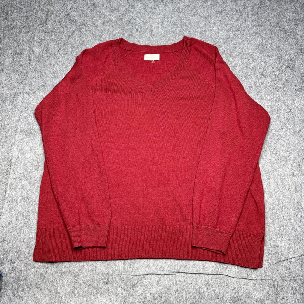 Lucky Brand V-Neck Sweater Knit Pullover Long Sleeve Casual Red Size L